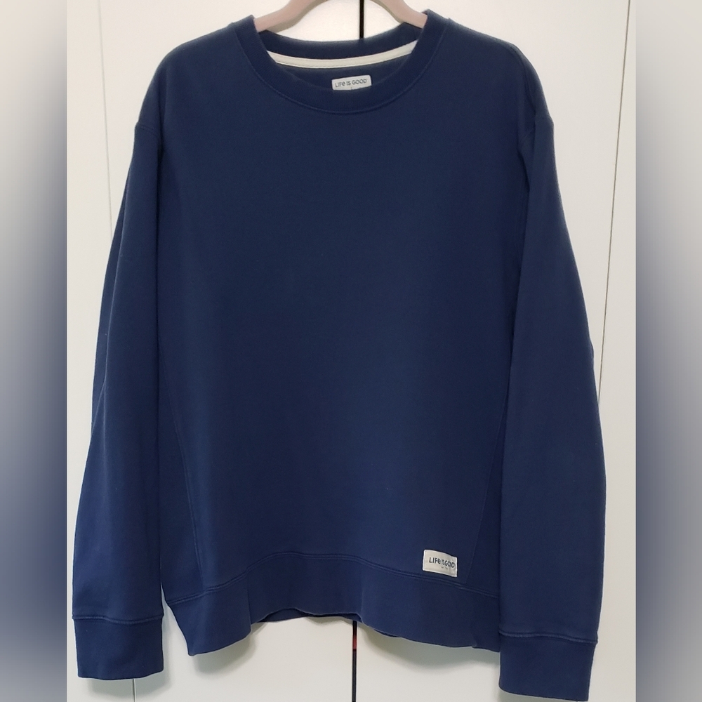 Life is Good Blue Simply True Fleece Crew Size L